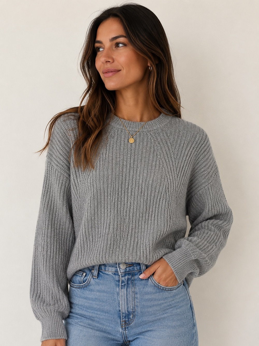BP Gray Balloon Long Sleeve Crewneck Sweater Size XXS NEW Nordstrom Ribbed Knit